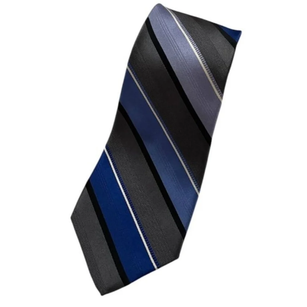 Michael Kors Neck Tie 100% Silk Striped Black/White/Blue